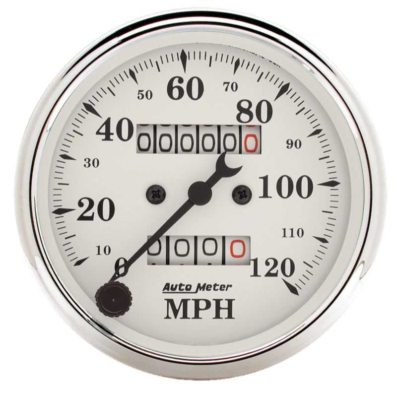 AutoMeter, Auto Meter 3-1/8in 120MPH Mechanical Speedometer Old Tyme White Gauge