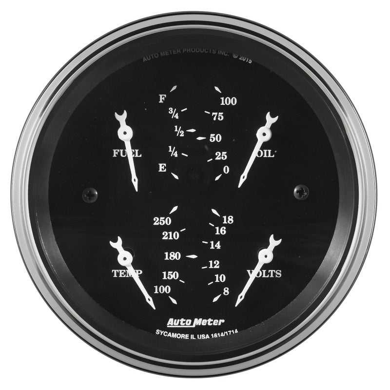 AutoMeter, Auto Meter Gauge Dual Fuel & OILP 3 3/8in 240E-33F & 100psi Elec Old Tyme Blk