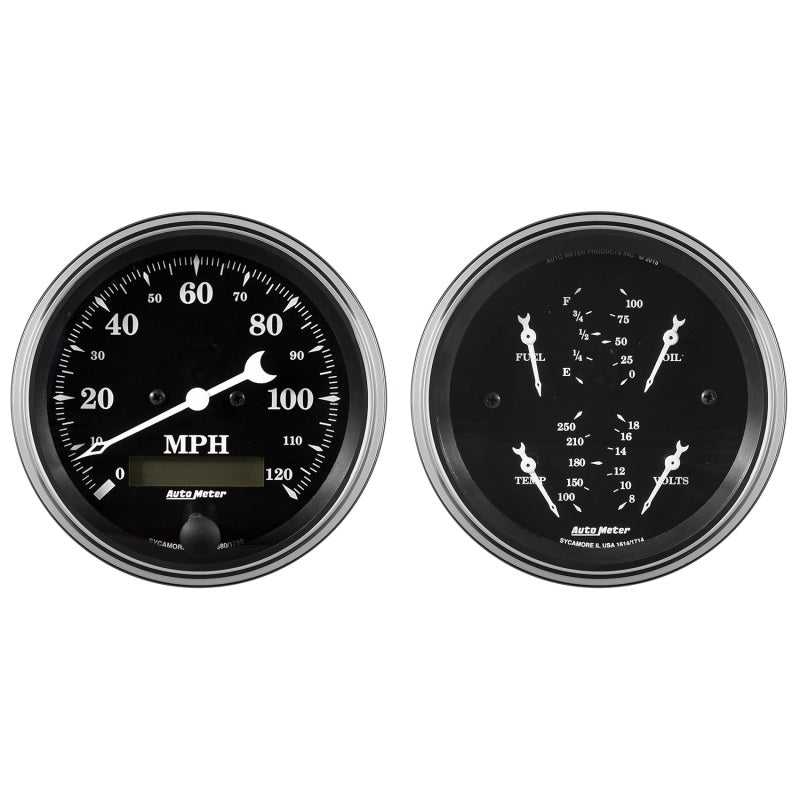 AutoMeter, Auto Meter Gauge Kit 2 pc. Quad & Speedometer 3 3/8in Old Tyme Black