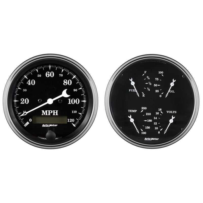 AutoMeter, Auto Meter Gauge Kit 2 pc. Quad & Speedometer 5in Old Tyme Black