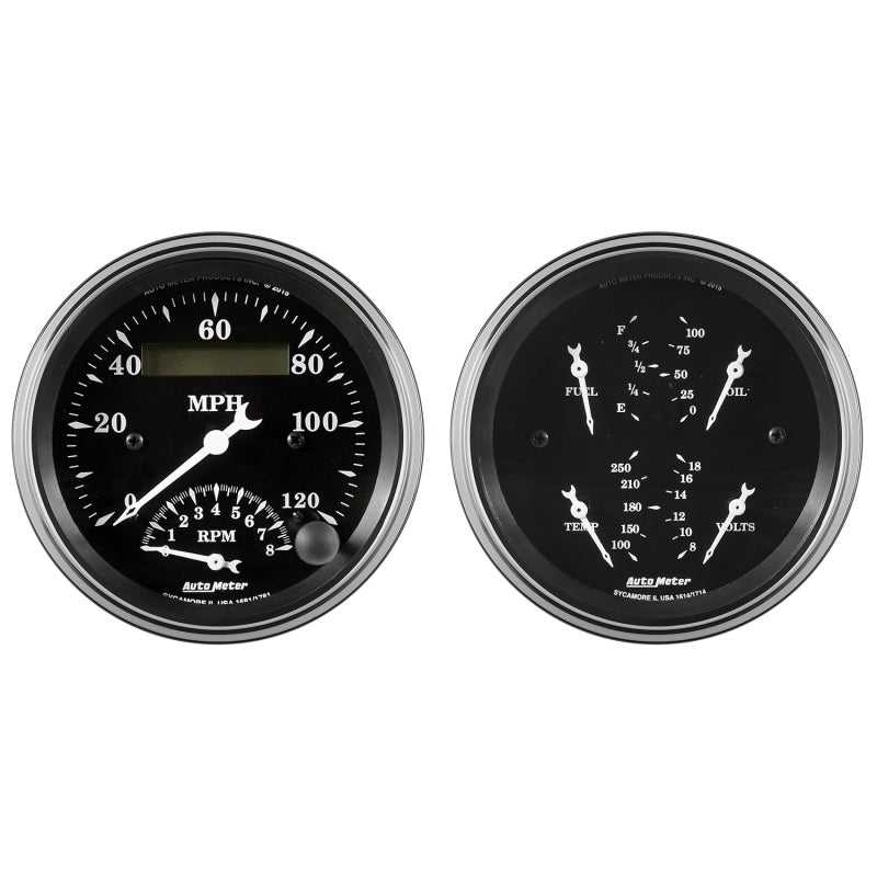 AutoMeter, Auto Meter Gauge Kit 2 pc. Quad & Tach/Speedo 3 3/8in Old Tyme Black