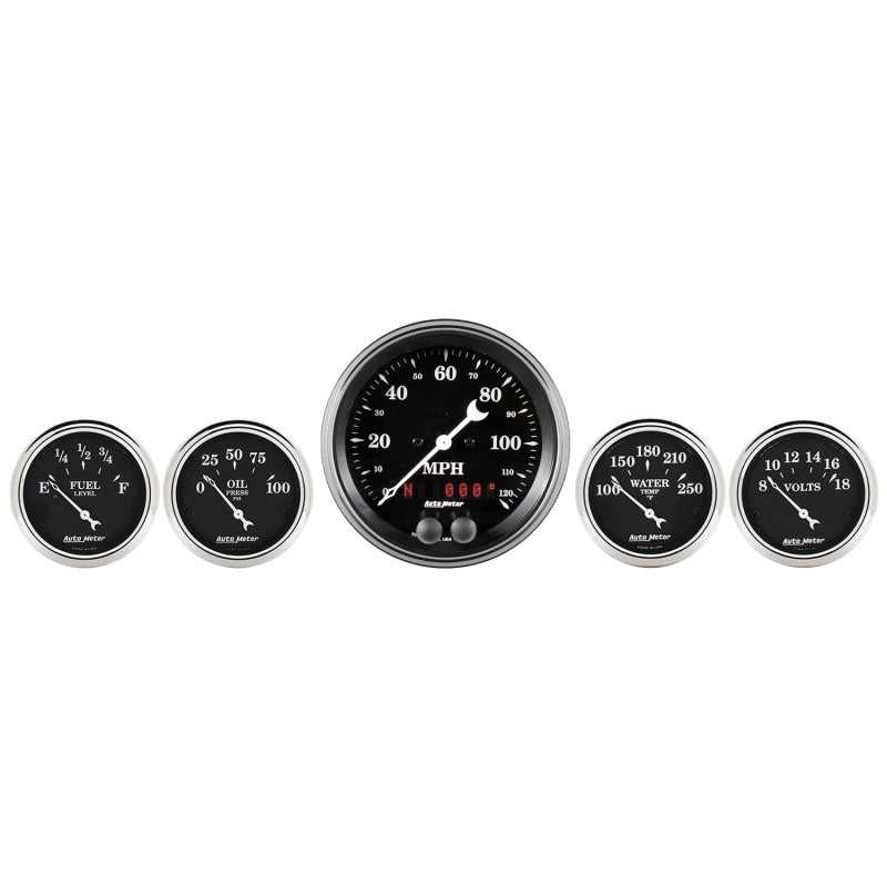 AutoMeter, Auto Meter Gauge Kit 5 pc. 3 3/8in & 2 1/16in GPS Speedometer Old Tyme Black