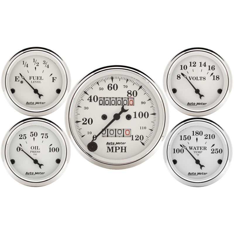 AutoMeter, Auto Meter Speedometer 3-1/8in and 2-1/16in Mechanical 5-Piece Old Tyme White Gauge Kit